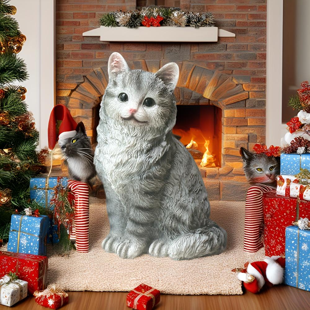 

Nordic Resin Cat Statue - Realistic Fur Texture Orange/Grey Decor for Indoor/Outdoor Garden, Holiday Decor
