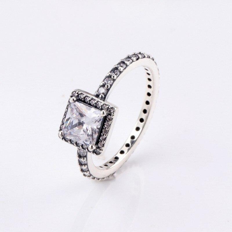 925 Sterling Silver Pan Ring Creative Personalized Square With Crystal Cz Ring For Women Wedding Party Fashion Jewelry