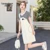 Women's Striped Faux Two-Piece Short Sleeve Dress