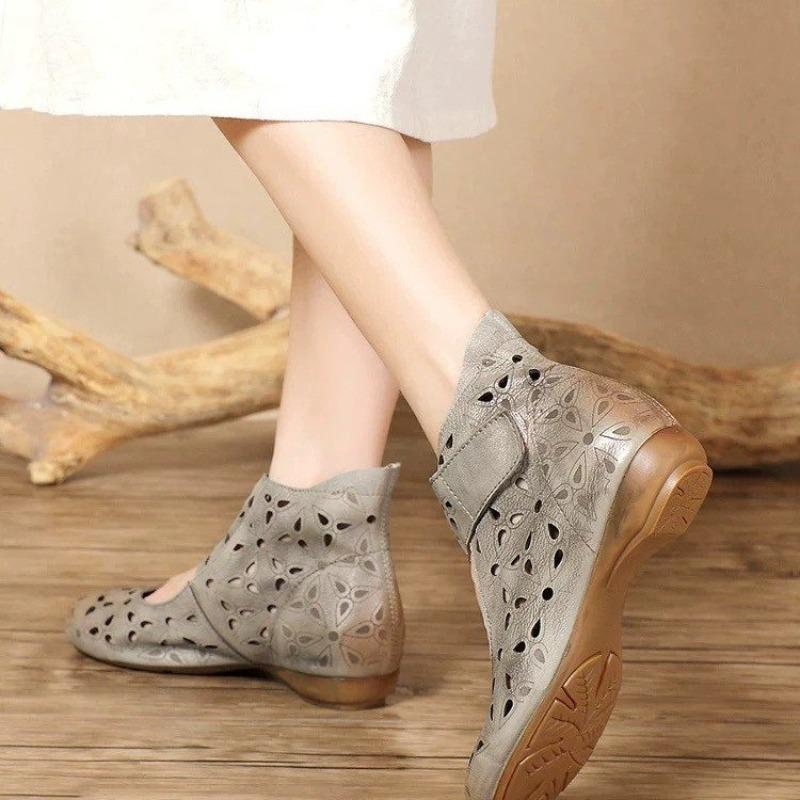 Fashion 2025 Spring and Summer National Style Handmade Hollow Cool Boots Women's Retro Ethnic Style Roman Sandals Casual