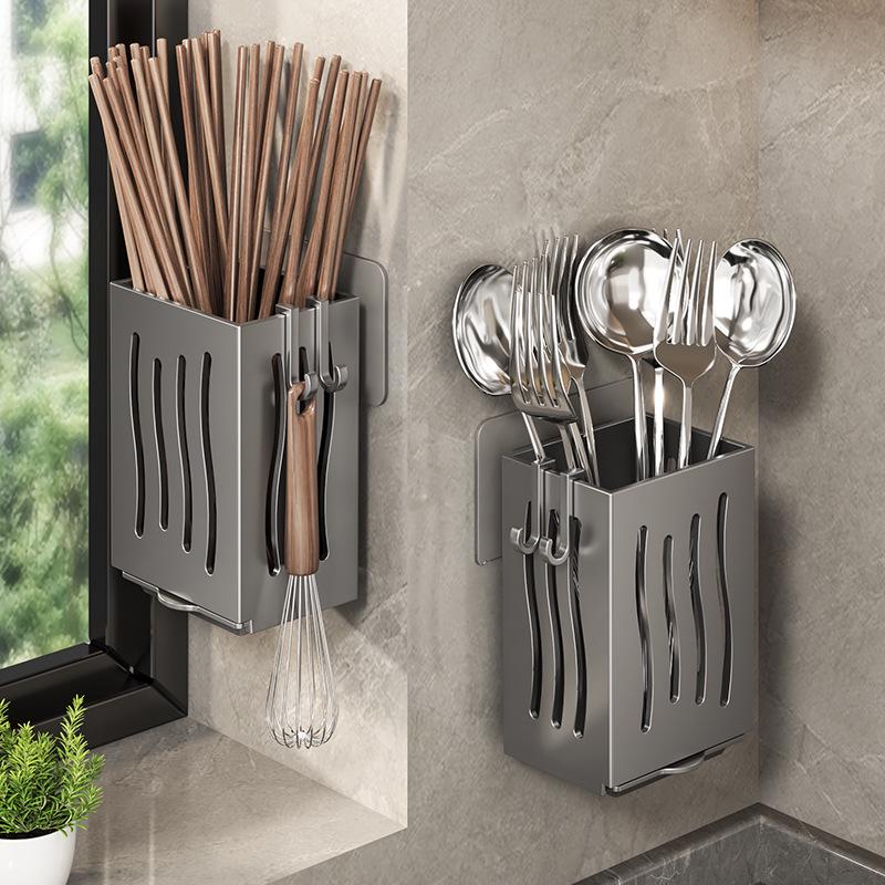 Wall-Mounted Breathable Chopstick & Spoon Holder with Drainage