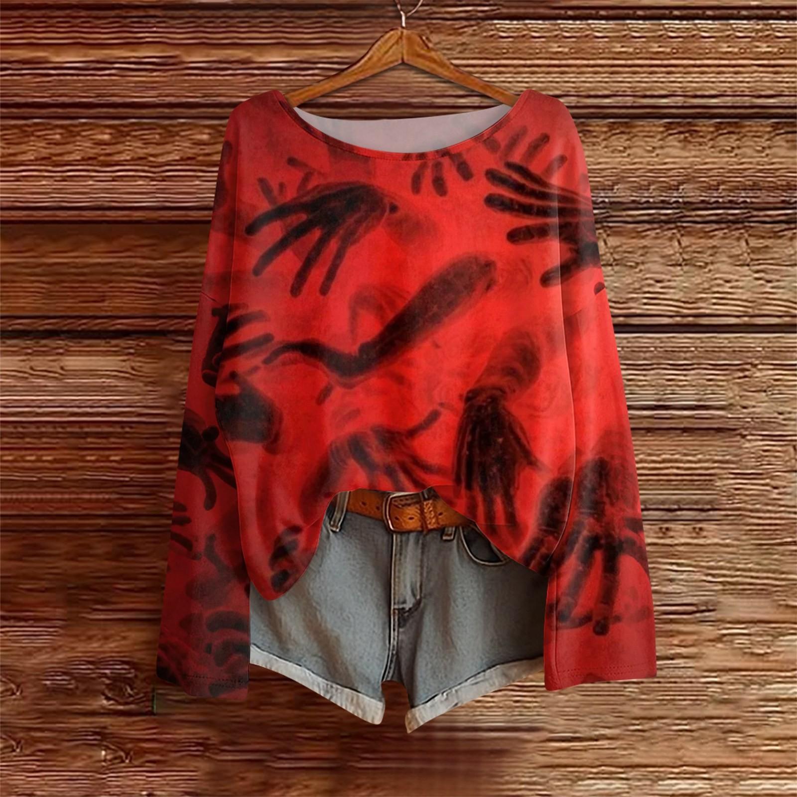 

Рубашки с длинным рукавом для женщин, футболки с принтом, блузки, повседневные базовые топы больших размеров, пуловеры XL арбуз красный