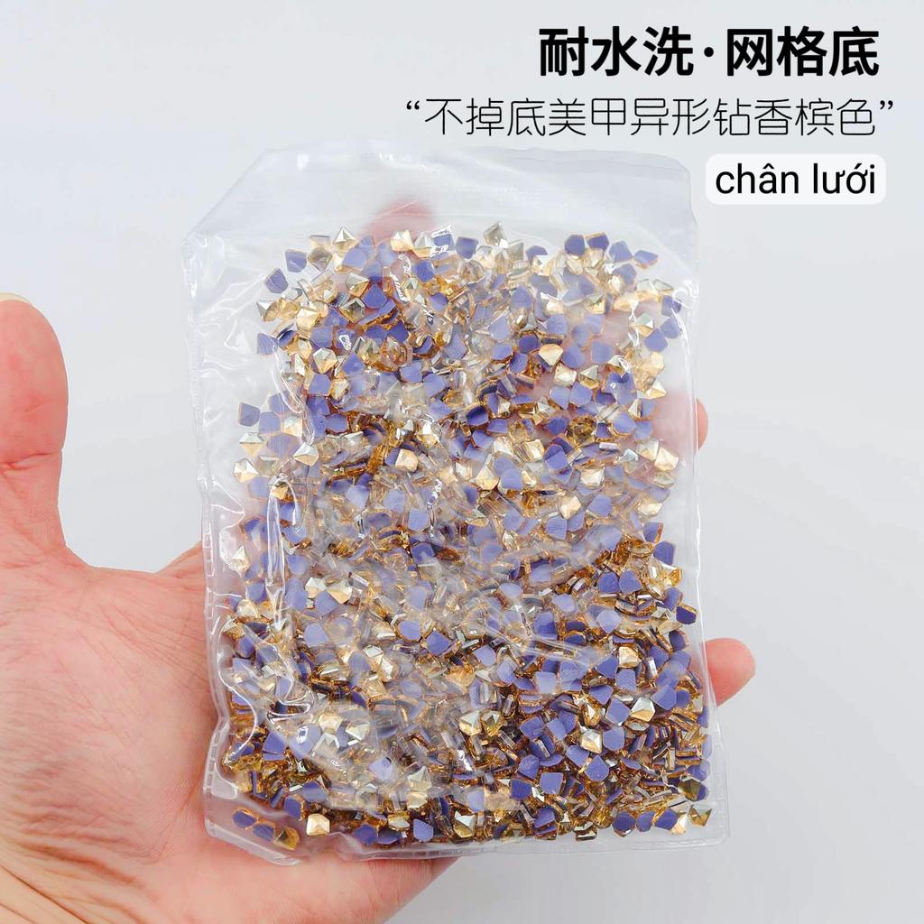 Mesh Bottom Nail Art Diamond, Champagne Special-Shaped Diamond, Small Size, No Bottom Nail Drill, Washable Flat Bottom Special-Shaped Whole Batch