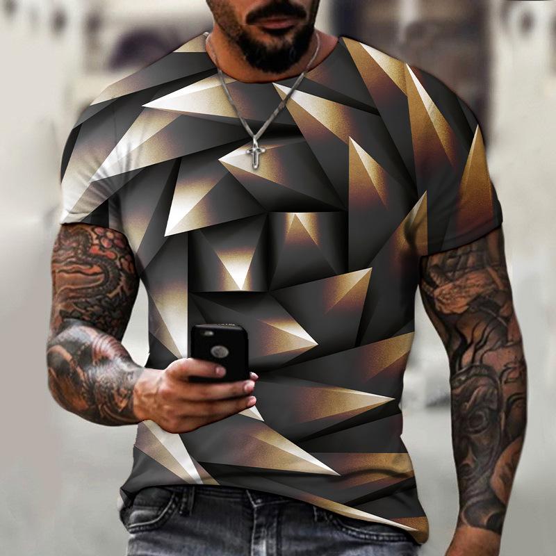 Summer Round Neck 3D Abstract Pattern Print Top Fashionable Casual Short Sleeved Men's T-shirts