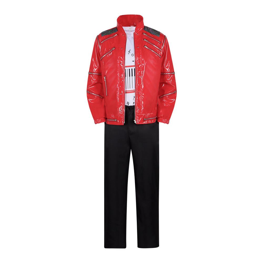 Michael Jackson Bühnenkostüm Set Mit Rotes Pu Leder Für Cosplay Und Auftritt