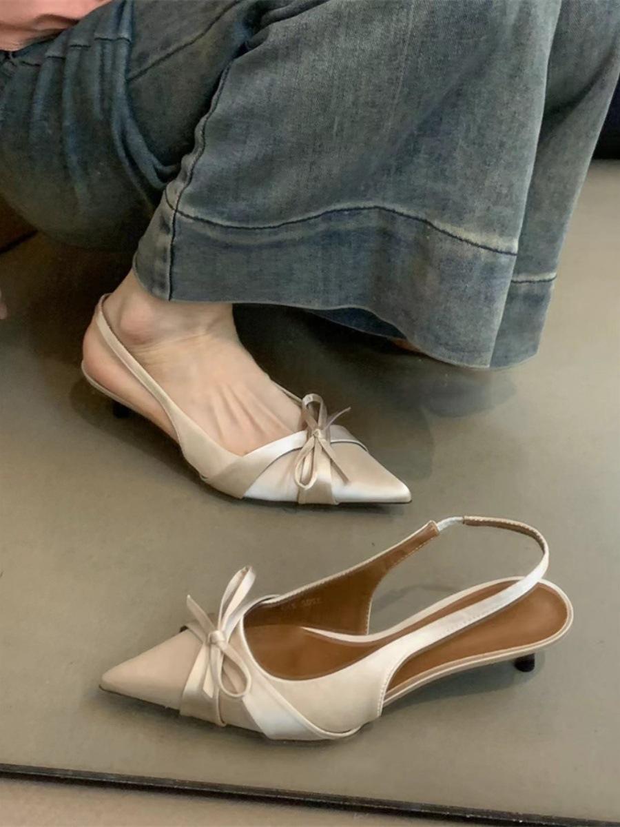 

Нишевые туфли на высоком каблуке женские туфли 2024 весна и осень новые французский темперамент элегантный бант острый носок легкий вырез шпилька сандалии 40 абрикосовый