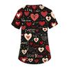 Damenmode Kurzarm Valentinstag-Print V-Ausschnitt Tasche Arbeitskleidung Top