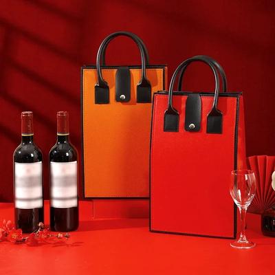 Luxury Red Wine Packing Bag Exquisite Portable PU Leather Handle Bag Double Bottle Red Wine Tote Bag Champagne Gift Box
