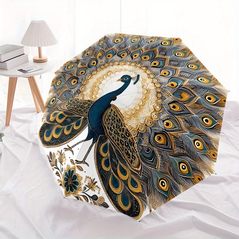 1pc Peacock Feather Mandala Automatic Open/close Folding Umbrella, Compact Portable Travel Umbrella, Perfect Birthday/Christmas, Cute Umbrel