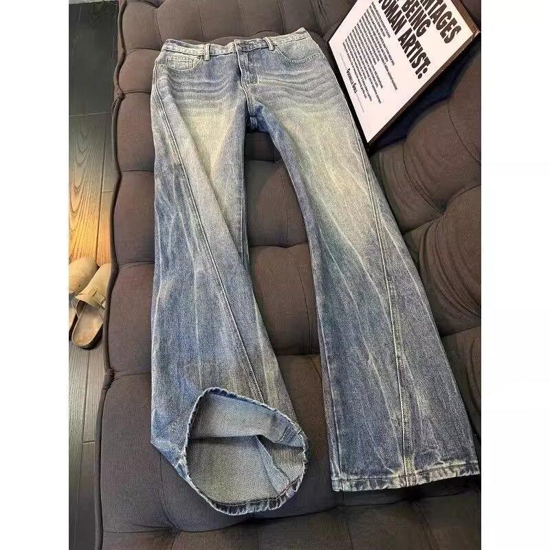 High Street Burst Lightning Jeans Men's Trendy Brand American Heavy Industry Washed Straight Pants Narrow Slim-fit Micro-pull Pants