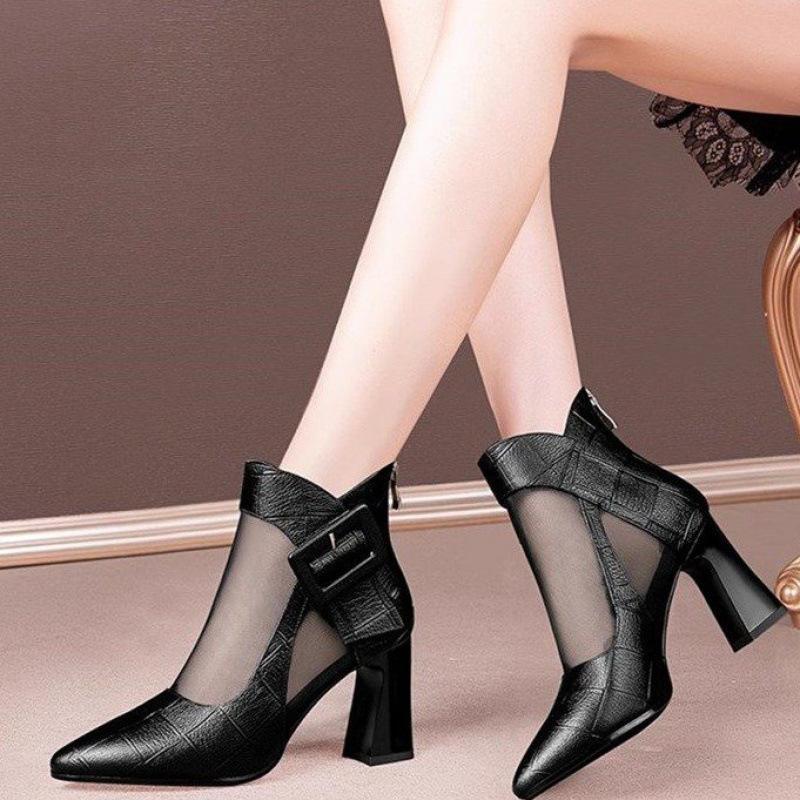 Martin Boots British Sandals High Heels Thick Heel Boots Spring and Autumn Net Boots Hollow Short Boots