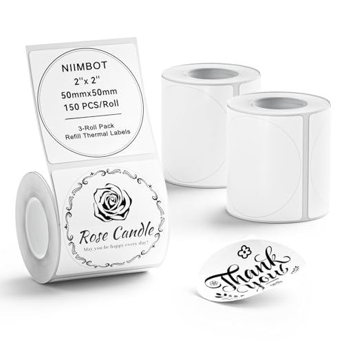 NIIMBOT Thermal Sticker Labels 3 Rolls 50x50mm White Self-Adhesive Waterproof Oil-Proof Tear-Proof Label Maker Tape for B1 B21 B3S Office Use