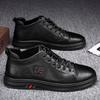 Men's Leather High-top Sneakers Casual Lace-up Non-slip Black Walking Shoes
