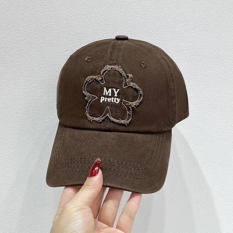 Flower letter embroidery soft top baseball cap children spring and autumn versatile street face small versatile cap