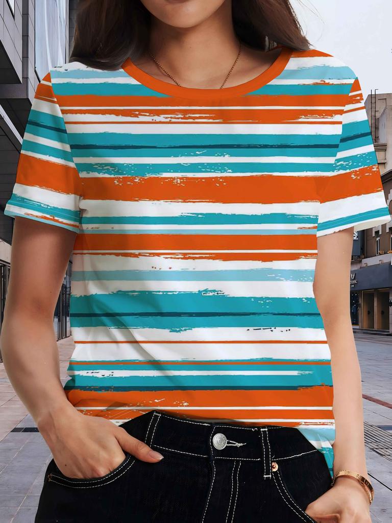Round neck women's short sleeve printed T-shirt, women's clothing, digital printing,