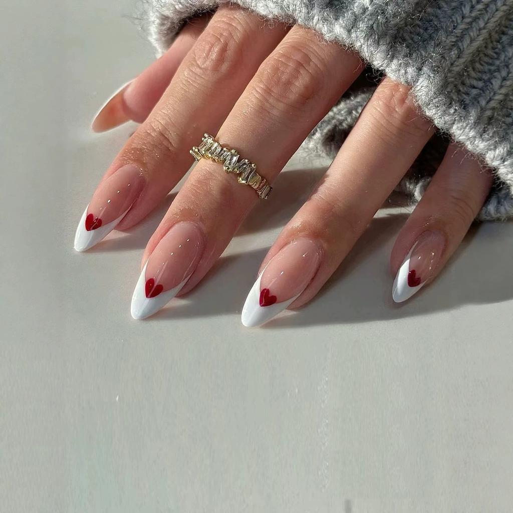 French Wearable Manicure, Simple, Sweet, Red, Love, White, European And American Style, Removable Manicure