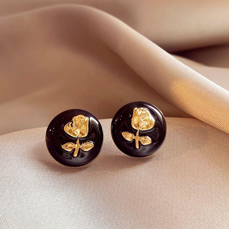 

Niche Style Black Gold Rose Women s Best Selling Fancy Stud Earrings Black gold rose stud earrings
