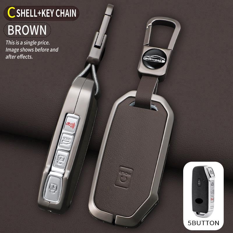 

Metal+Leather Key Shell Fob Holder For Kia Sorento Mq4 Ev6 K8 V6 7 Buttons Car Remote Key Case Cover Protector