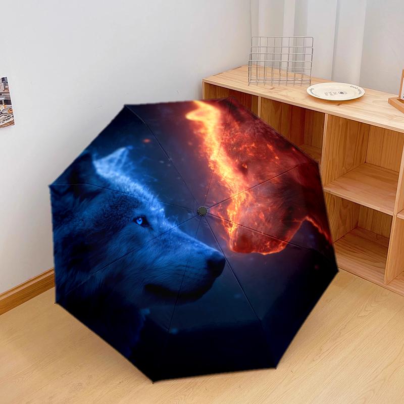 

1 PC Automatic Folding Umbrella - Wolf Pattern, Portable & Foldable Design with 8 Ribs, Christmas Birthday Gifts