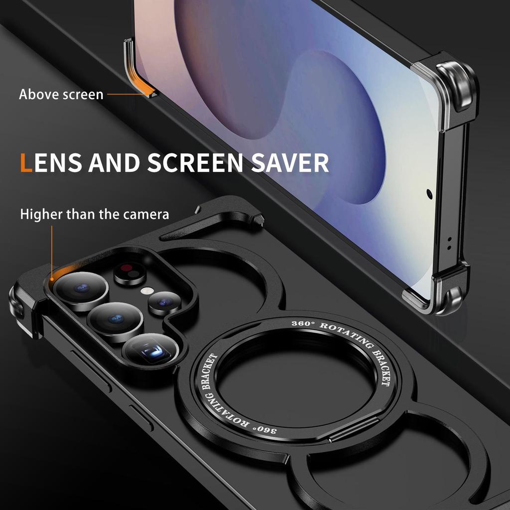 Samsung S25 Ultra Rotating Metal Stand Case | Magnetic Titanium Alloy Cover