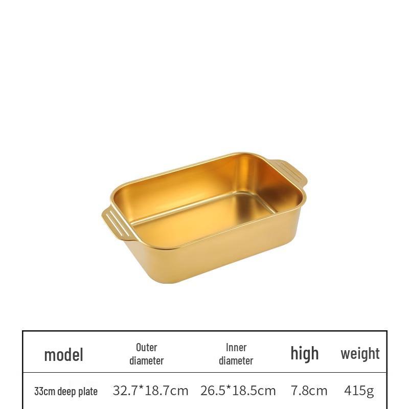 Korean 304 Stainless Steel Grilled Fish Pan, Rectangular Baking Tray with Double Ears for Serving Rice and Vegetables