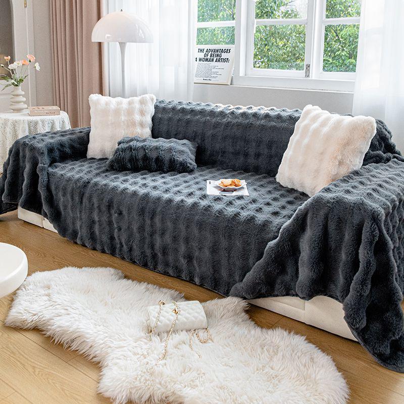 Thickened Silky Rabbit Fur Sofa Cover & Cushion Blanket