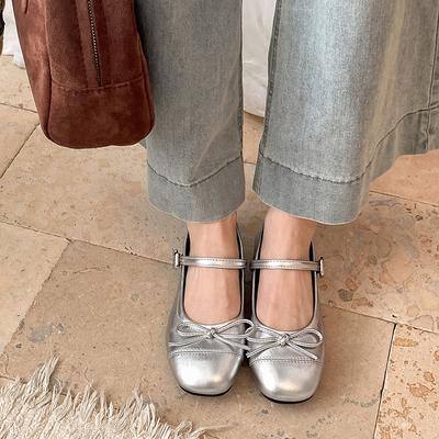 Silver French Ballet Style Light Mouth Low Heel Single Shoes Women's 2025 New Summer Skirt JK Versatile Mary Jane Shoes