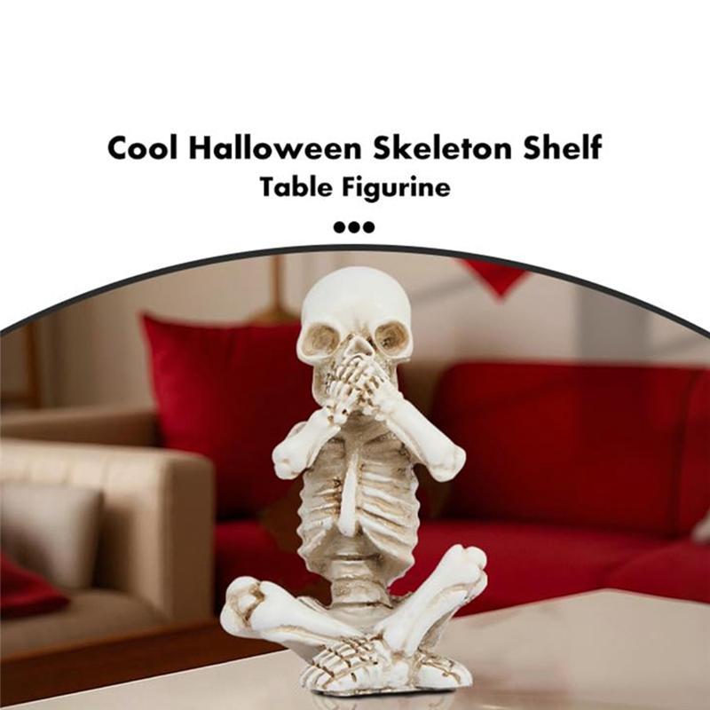 A84E-Skull Shelf Decor,Skeleton Figurine,Halloween Gothic Home Decor,Antique Accent Statue,Collectible Figurines Set Of 3