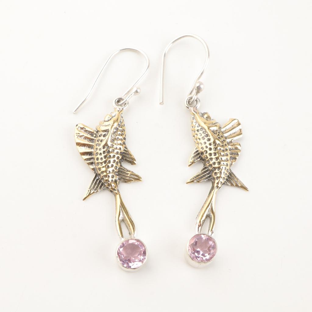 Morganite Gemstone 925 Sterling Silver Jewelry Handmade Dangle Earrings 2.17" EE-148-15