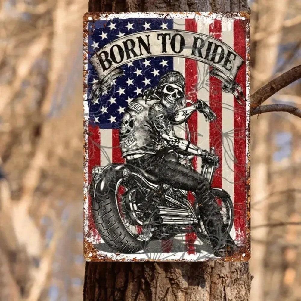 Vintage Motorcycle Metal Wall Art Born To Ride Tin Sign For Bar Garage Decor