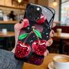 Kristall kirskörsbärsrött mönstrat glas telefonskal lämpligt för iPhone 17 16 15 14 13 12 11 Pro/Max/Plus fallsäkert och stötsäkert