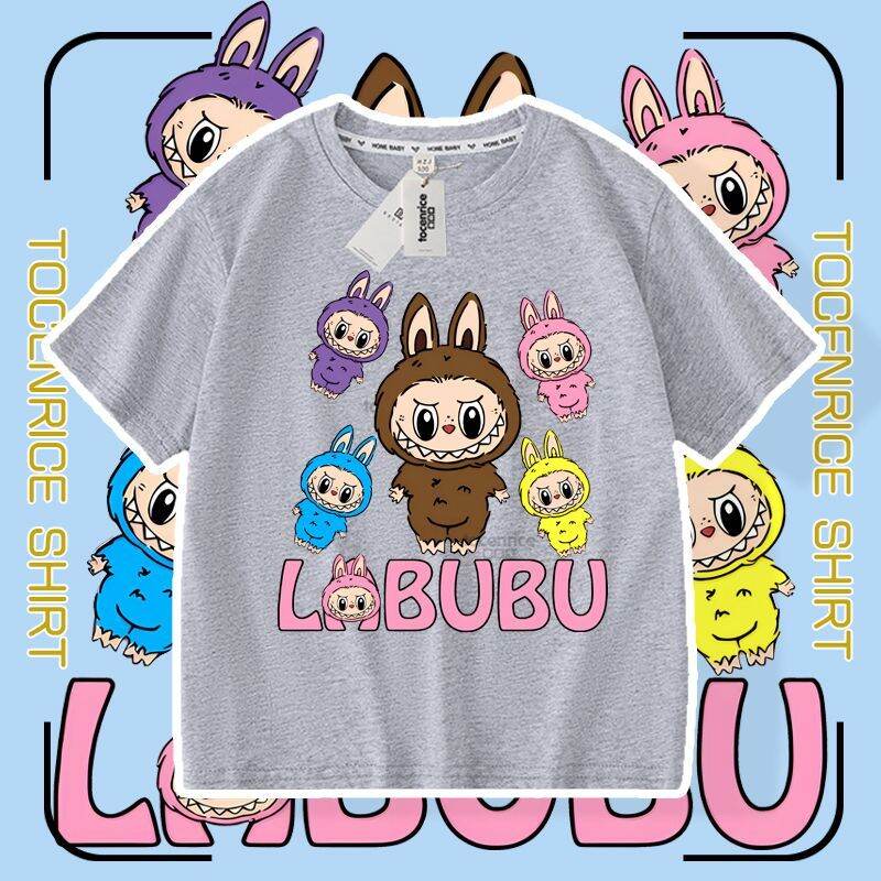 

Summer New Cartoon Labubu Loose Short-sleeved T-shirt Girls Children s Casual Tops Fashion Breathable Round Neck 100