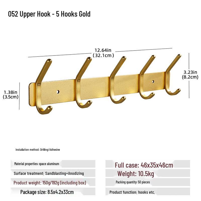 Wall-Mounted Black Aluminum Clothes Hook Rack