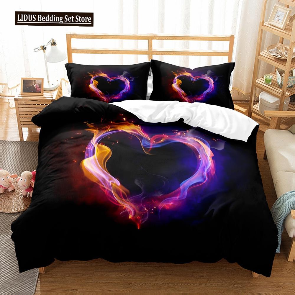 Love Duvet Cover Set Couple Hug Romantic Theme Tree Heart Shaped Polyester Comforter Cover King Full Size For Lover Bedding Set
