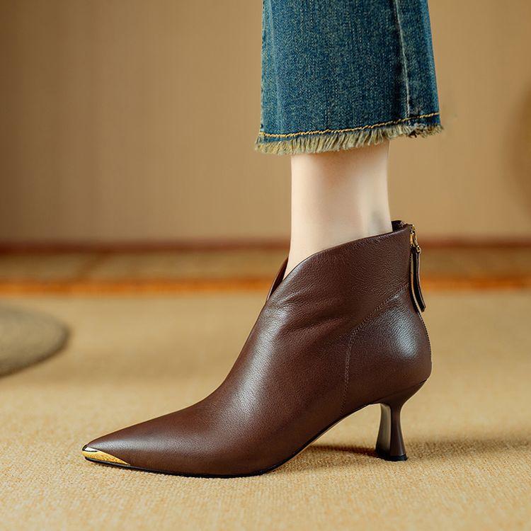 Fashion New Winter Genuine Leather Shoes for Women Pointed Toe Ankle Boot Zaptos Mujer Fashion Casual Shoes Women Heel Height 4cm/5.5cm