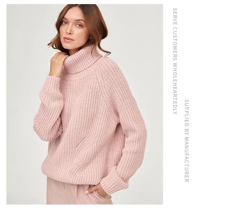 Women's Thick Knitted Turtleneck Sweater - Autumn/Winter Solid Color, Medium-Length, Casual Style.