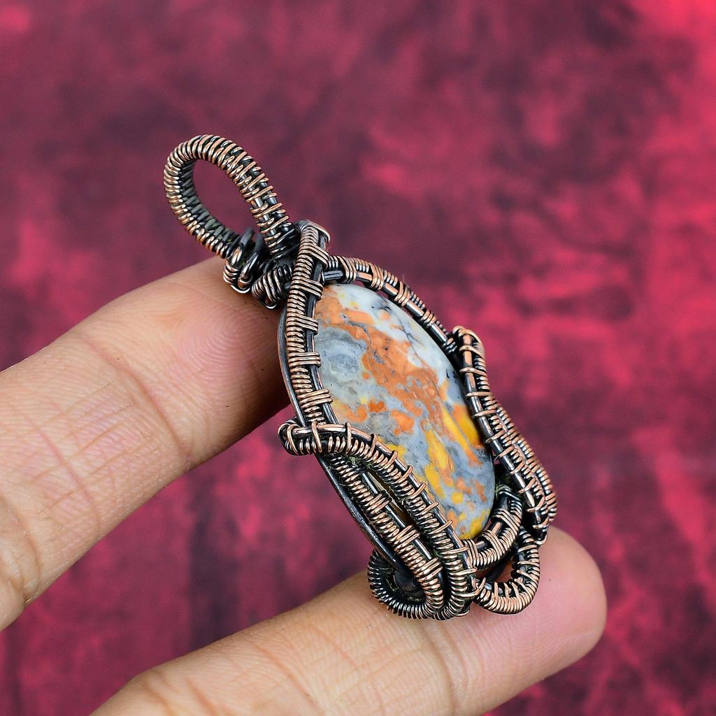 Maligano Jasper Pendant Copper Wire Wrapped Gemstone Pendant Awesome Copper Jewelry Handmade Pendant Anniversary Gifts Wire Weaving Jewelry
