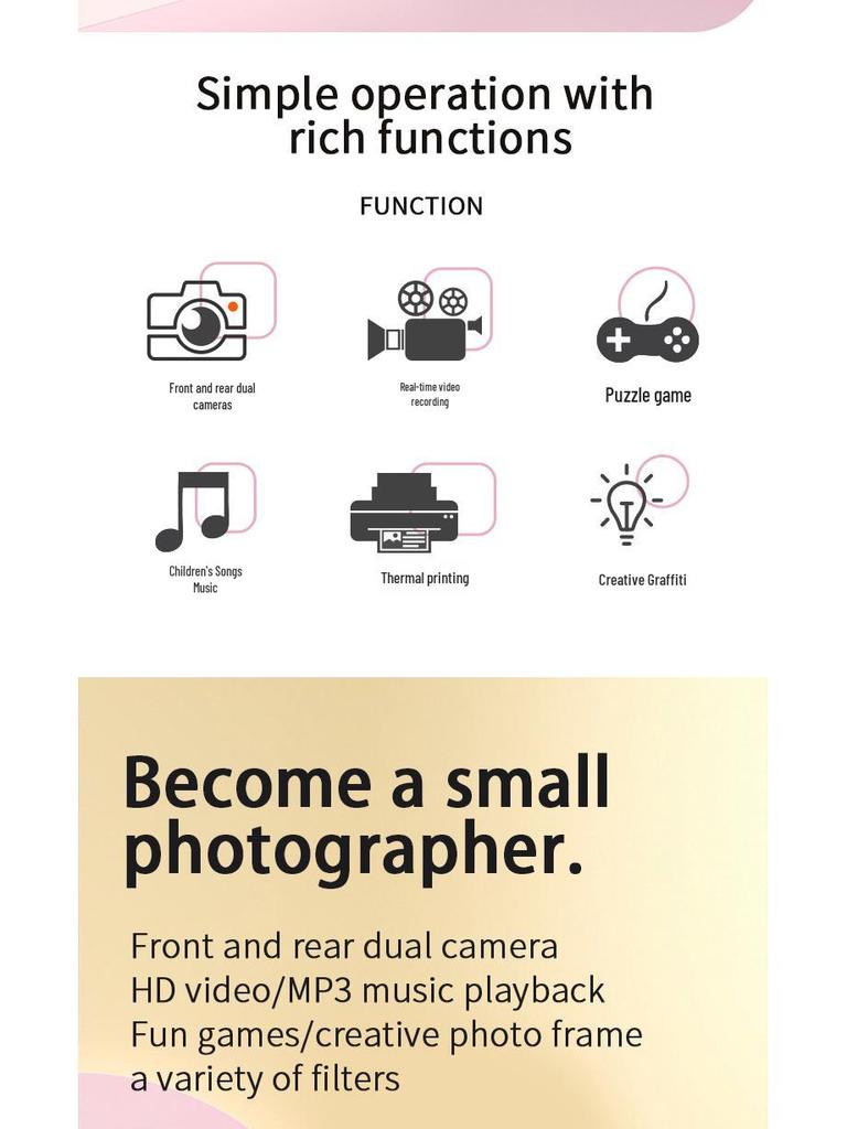 S5 HD Mini Dual Instant Camera for Kids - Thermal Cartoon Printing