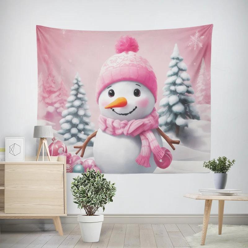 Christmas New Year Pink Snowman Pattern Living Room Bedroom Decorative Tapestry