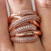 Huitan Brilliant Rose Gold Color Rings for Wedding Fashion Stylish Women Accessories Graceful Noble Multi-layer Party Jewelry