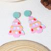 Creative Cartoon Christmas Lights Pink Christmas Tree Earrings, Light Luxury High Sense Sweet Girl Fashion Earrings