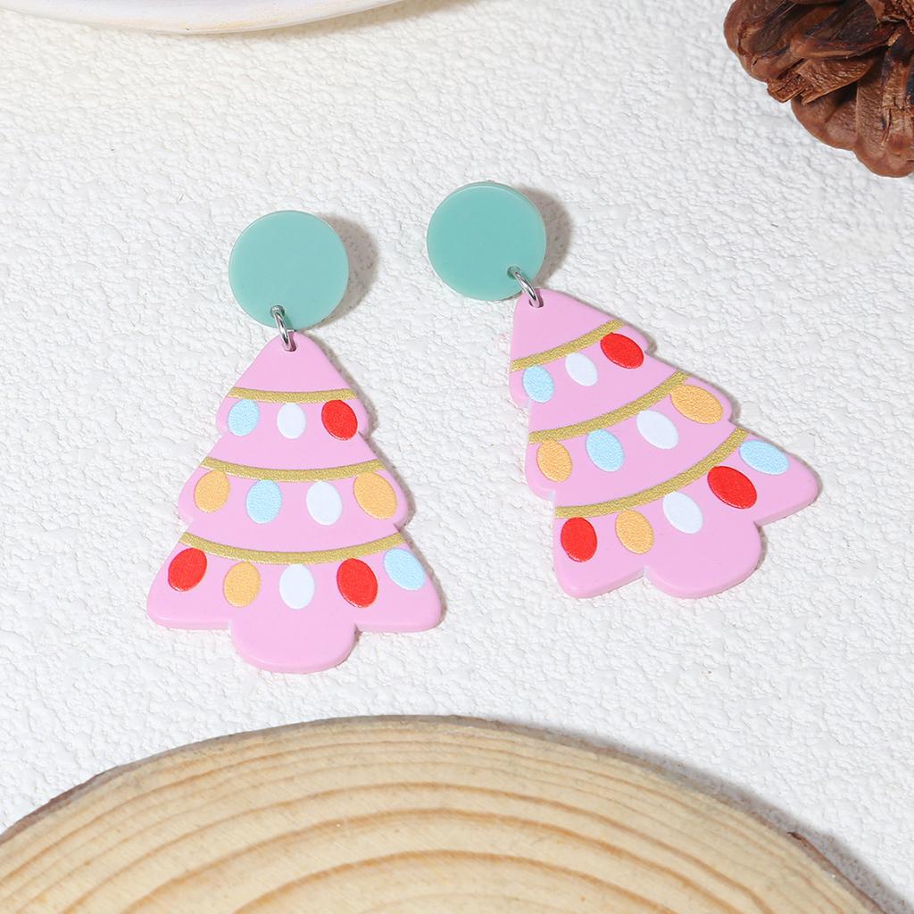 Creative Cartoon Christmas Lights Pink Christmas Tree Earrings, Light Luxury High Sense Sweet Girl Fashion Earrings