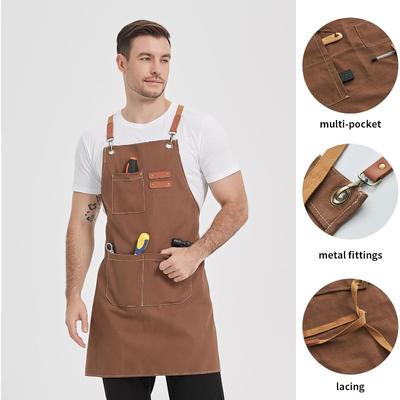 Canvas Work Aprons for Men Women, Cooking Aprons with Adjustable Strap and 3 Pockets, Apron for Server Kitchen Cooking Baking Artist Painting