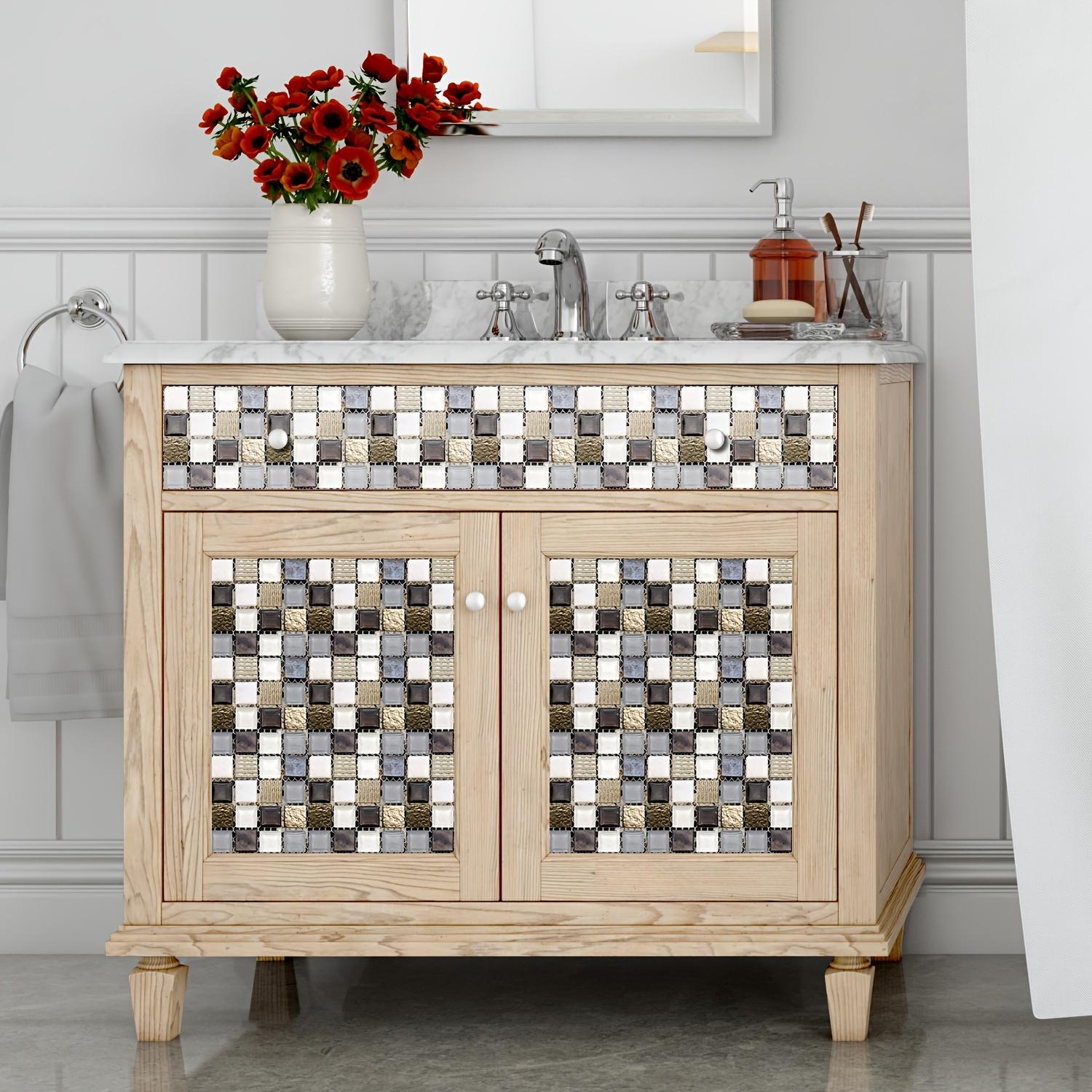 VAOVI Piastrelle quadrate a mosaico da attaccare alla parete, in marmo, pannelli autoadesivi per cucina e bagno (bianco argento, 10 fogli
