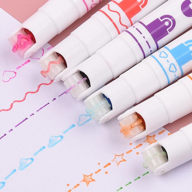 6pcs Wave Line Art Marker Pens Set Multi Color Love Star Cloud Point Liner Highlighter for Drawing Diary School