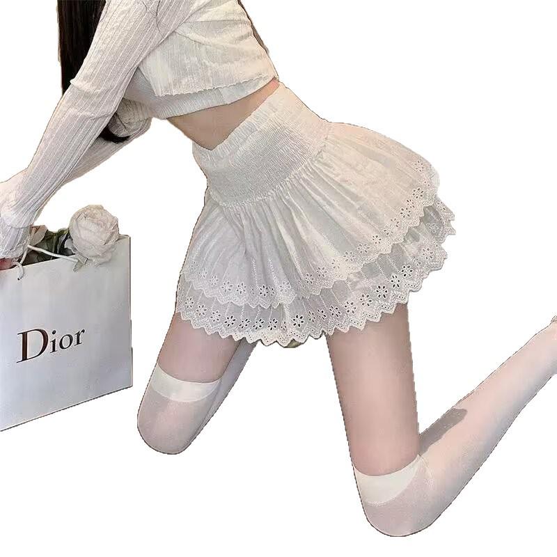 Plus Size Fluffy Layered Pleated High Waist A-line Skirt Pants for Women, Spring/Summer Trendy