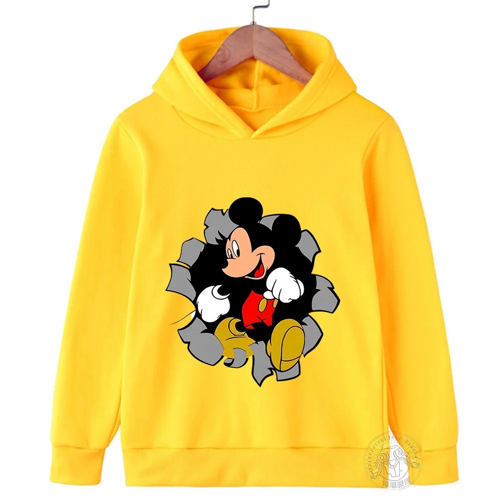 Boys Girls Cartoon Cute Disney Mickey Printed Warm Long Sleeve Top Fall and Winter Casual Fashion Children Hooded Sweatshirt