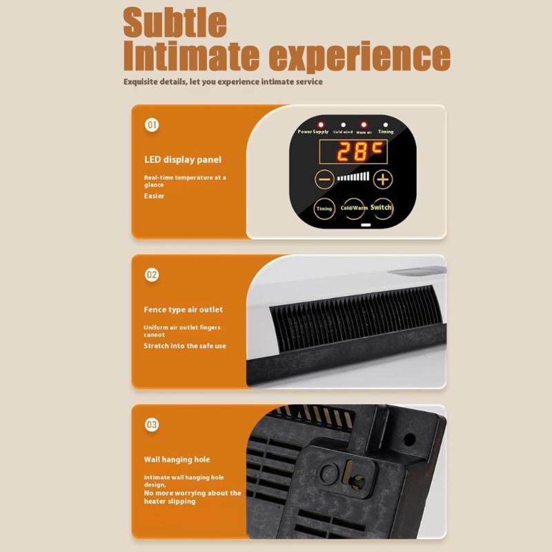 Wall Heater Electric Space Heater Quick Heating Remote Control Household Heater for Bedroom Garage Office Household