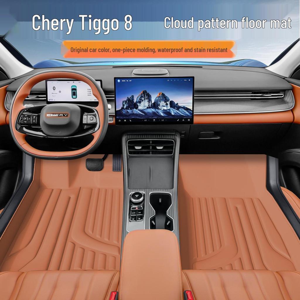 Eco-friendly Dustproof Car Floor Mats for Chery Tiggo 8 - Double-Layer Leather Interior Accessories