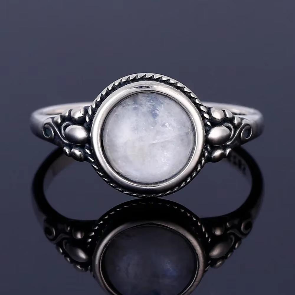 Vintage 925 Sterling Silver Natural Moonstone Rings Bohemia Oval Shape Retro Ring Gifts Fine Jewelry for Women Men